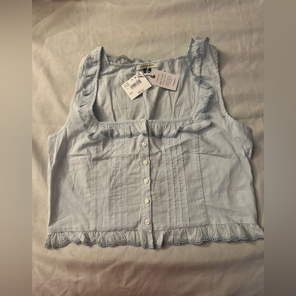 American Eagle ruffled corset tank top light blue size medium NWT